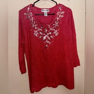 Cathy Daniels XL Sparkling Red Floral Top